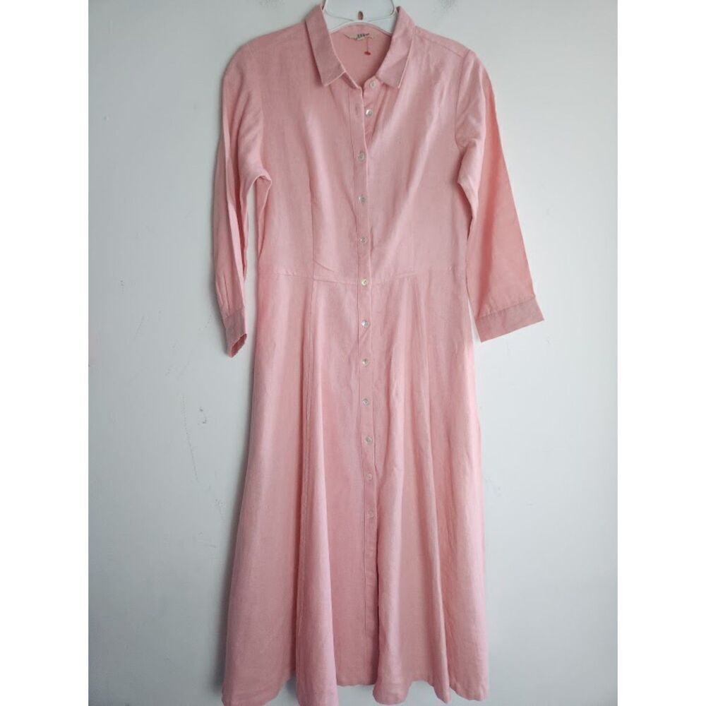 AND Women Pink A-Line Button Down Shirt A-Line Linen Blend Dress size 8
